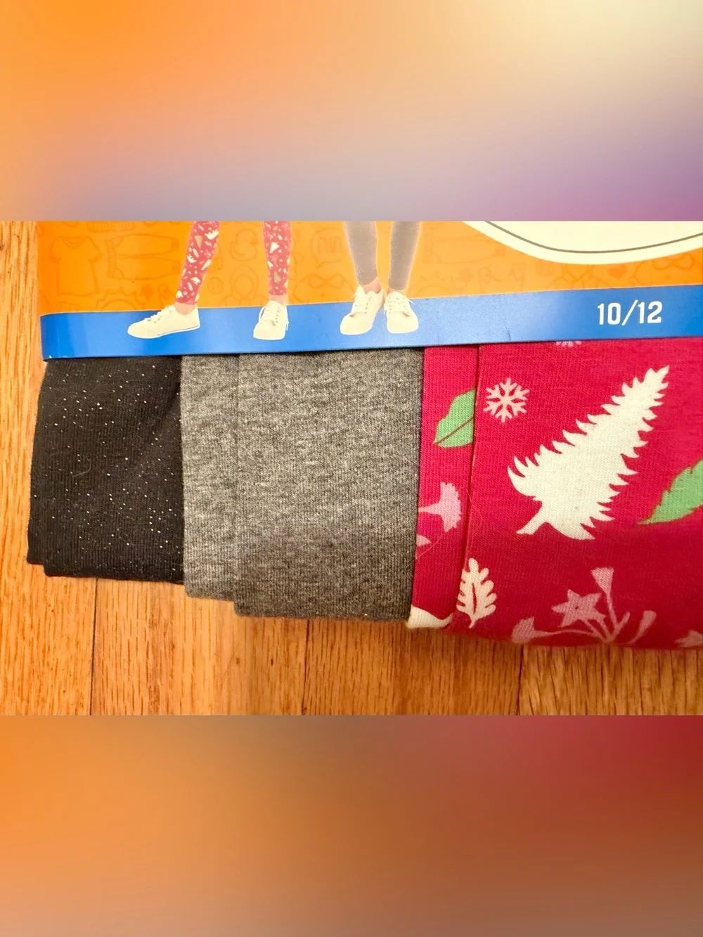 Girls' 3-Pack Holiday Red, Gray & Black Leggings - Size 10/12